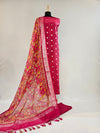 Elegant Magenta Chanderi Silk Unstitched Suit with Kantha Stitch & Zari Weave