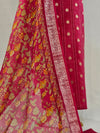 Elegant Magenta Chanderi Silk Unstitched Suit with Kantha Stitch & Zari Weave