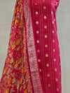 Elegant Magenta Chanderi Silk Unstitched Suit with Kantha Stitch & Zari Weave