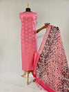 Elegant Light Pink Chanderi Silk Unstitched Suit Set with Kantha Stitch & Zari Work