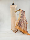 Light Peach Chanderi Silk Unstitched Suit with Kantha Stitch & Zari Weave