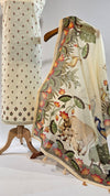 Light Yellow Linen Suit with Pitchwai Art Digital Dupatta