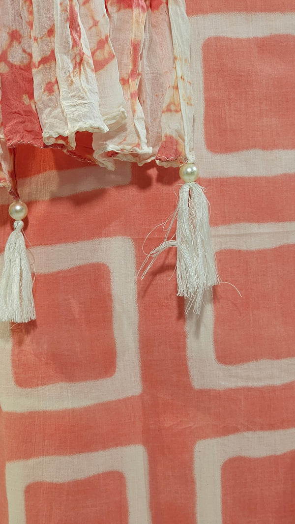 Cotton Unstitched Suit – Pink Block Print with Tie-Dye Dupatta