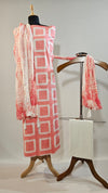 Cotton Unstitched Suit – Pink Block Print with Tie-Dye Dupatta