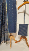 Soft Cotton Navy Blue Unstitched Suit with Chanderi Block Print Dupatta