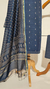 Soft Cotton Navy Blue Unstitched Suit with Chanderi Block Print Dupatta