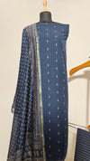 Soft Cotton Navy Blue Unstitched Suit with Chanderi Block Print Dupatta