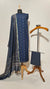 Soft Cotton Navy Blue Unstitched Suit with Chanderi Block Print Dupatta