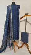 Soft Cotton Navy Blue Unstitched Suit with Chanderi Block Print Dupatta