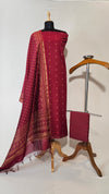 Soft Cotton Mehroon Unstitched Suit with Chanderi Block Print Dupatta