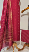Soft Cotton Mehroon Unstitched Suit with Chanderi Block Print Dupatta