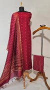 Soft Cotton Mehroon Unstitched Suit with Chanderi Block Print Dupatta