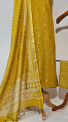 Soft Cotton Mustard Unstitched Suit with Chanderi Block Print Dupatta