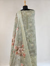 Graceful Green Linen Scalloped Unstitched Suit with Zari & Floral Weave