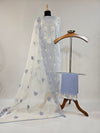 Soft Light Blue Cotton Unstitched Suit with Embroidered Neck and Kota Doria Dupatta