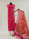 Elegant Magenta Chanderi Silk Unstitched Suit with Kantha Stitch & Zari Weave