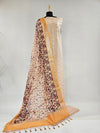 Light Peach Chanderi Silk Unstitched Suit with Kantha Stitch & Zari Weave